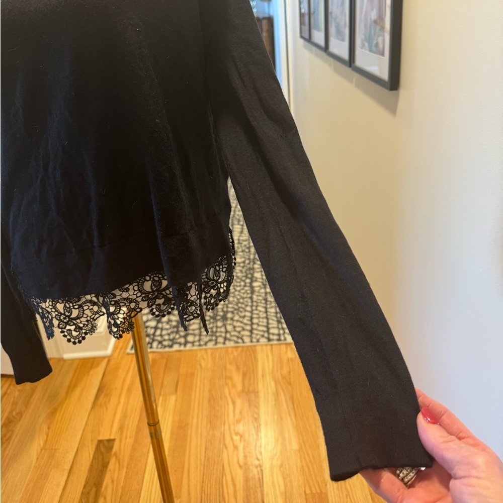 Lord & Taylor Black Lace Hem Sweater - Picture 4 of 7